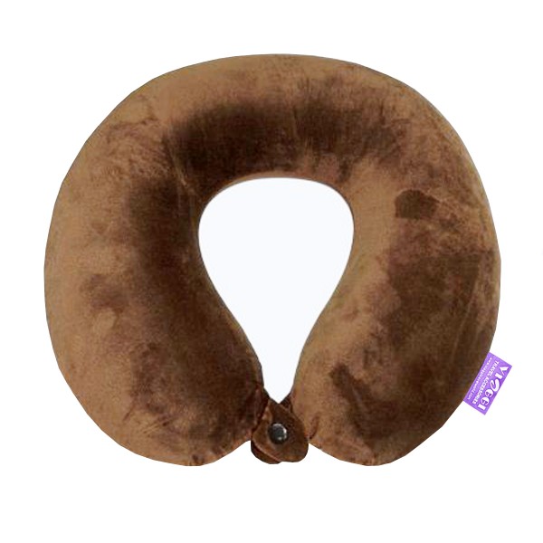 VIAGGI U Shape Round Memory Foam Soft Travel Neck Pillow for Neck Pain Relief Cervical Orthopedic Use Comfortable Neck Rest Pillow - Brown